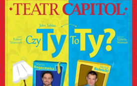 Plakat kinowy. Twarze aktor&oacute;w w&nbsp;ramkach, kolorowe tło. Napis: Czy Ty to Ty?