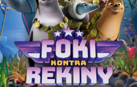 Plakat kinowy, treść: szczęki opadną, foki kontra rekiny. Na grafice pięć fok, każda ma amunicję z&nbsp;muszli, beret generała, kask. Wśr&oacute;d nich krokodyl, poniżej dwa rekiny, małe ryby, rośliny morskie.