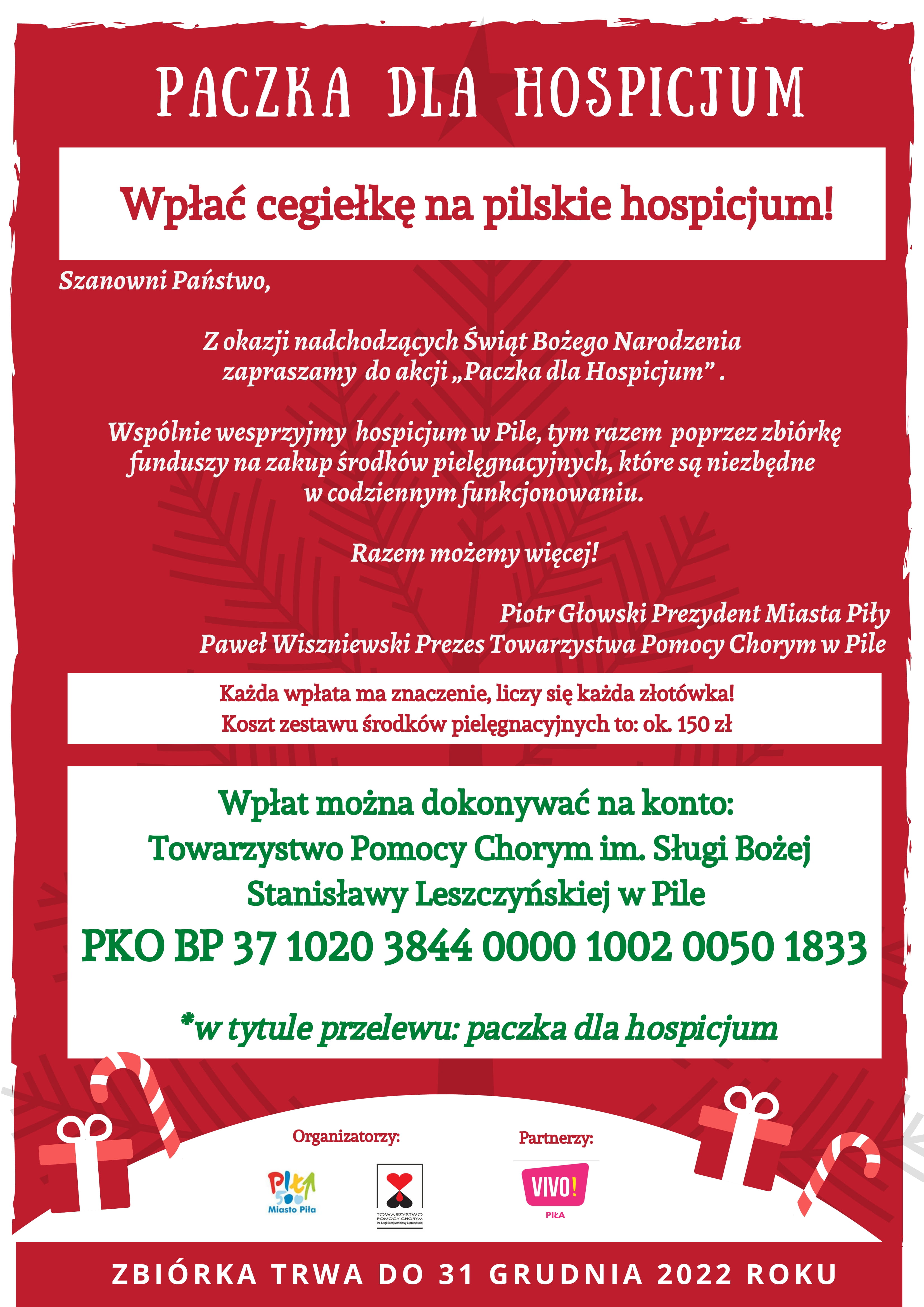 Zdjęcie przedstawia Plakat "Paczki dla Hospicjum"