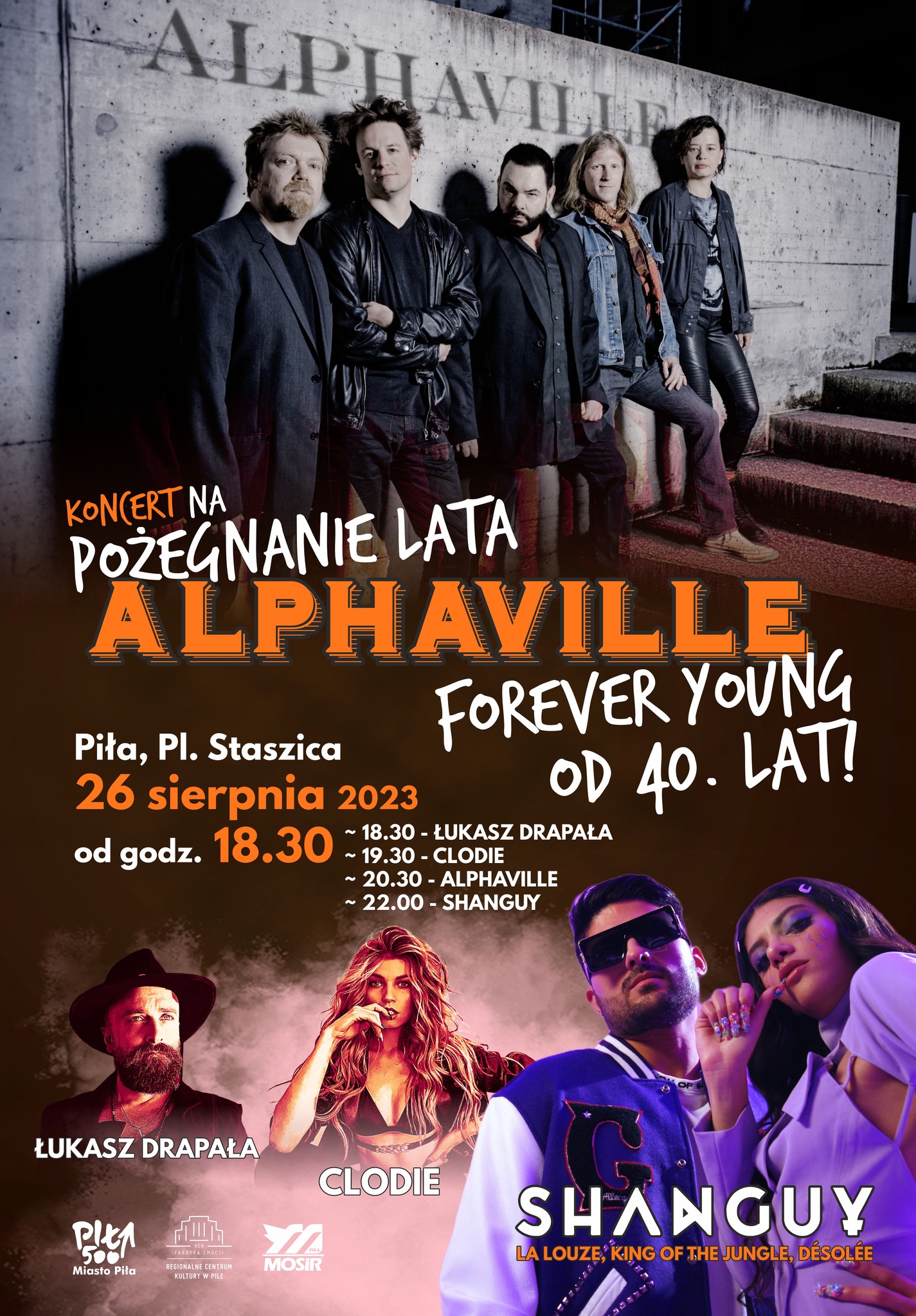 zdjęcia artystów, napis: koncert na pożegnanie lata, Alphaville, 26 sierpnia od godziny 18:30