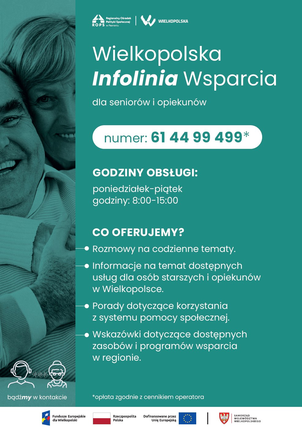 Grafika dotycząca Wielkopolskiej Infolinii Wsparcia. Treści na&nbsp;plakacie odpowiadają treści komunikatu.
