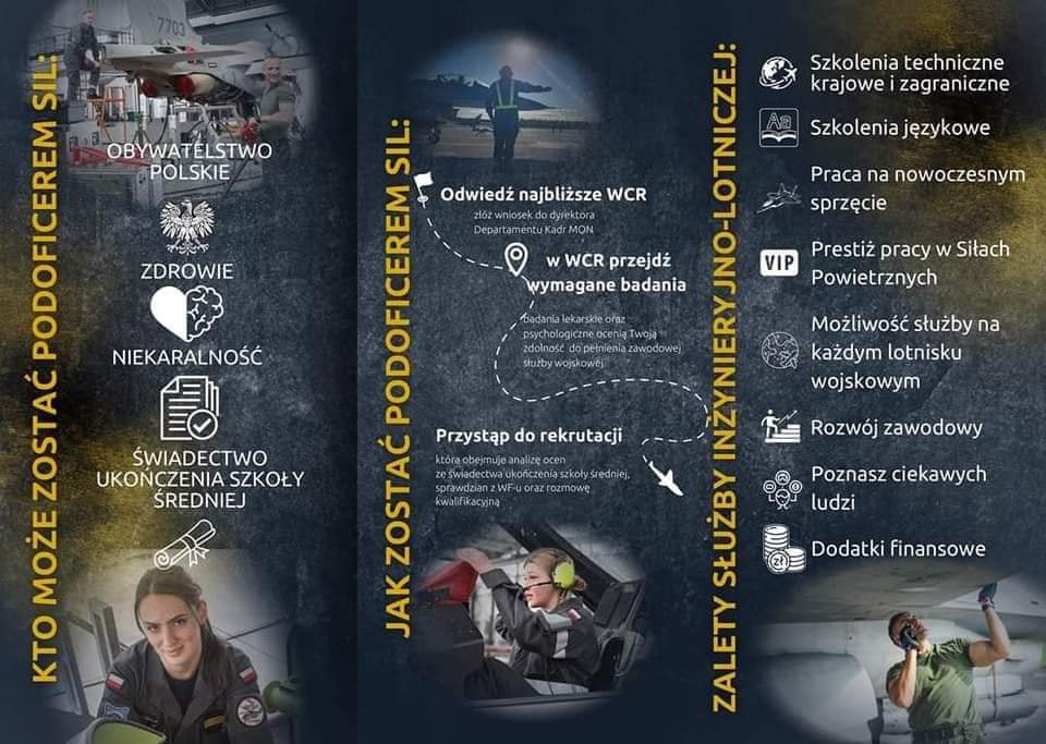 Grafika zachęcająca do podjęcia służby inżynieryjno-lotniczej.