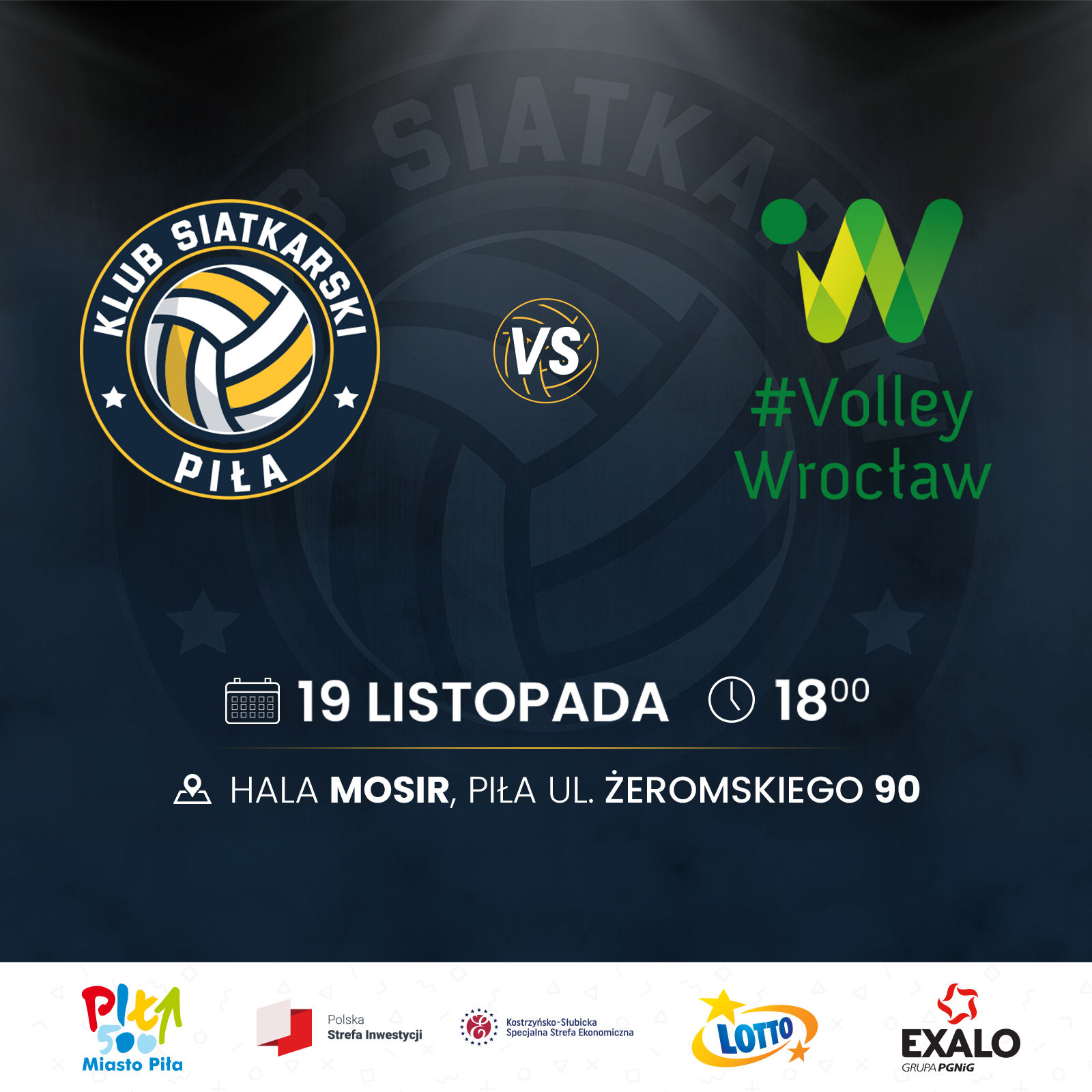 Mecz siatkówki | Klub Siatkarski Piła vs #VolleyWrocław. 19 listopada, godzina 18.00, hala MOSIR Piła, ulica Żeromskiego 90