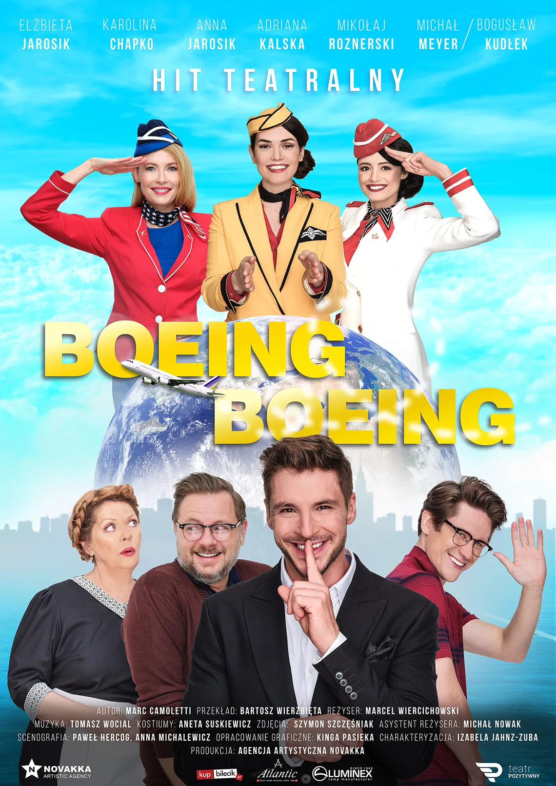 BOEING, BOEING Cztery kobiety, trzech mężczyzn, kula ziemska i samolot. BOEING, BOEING