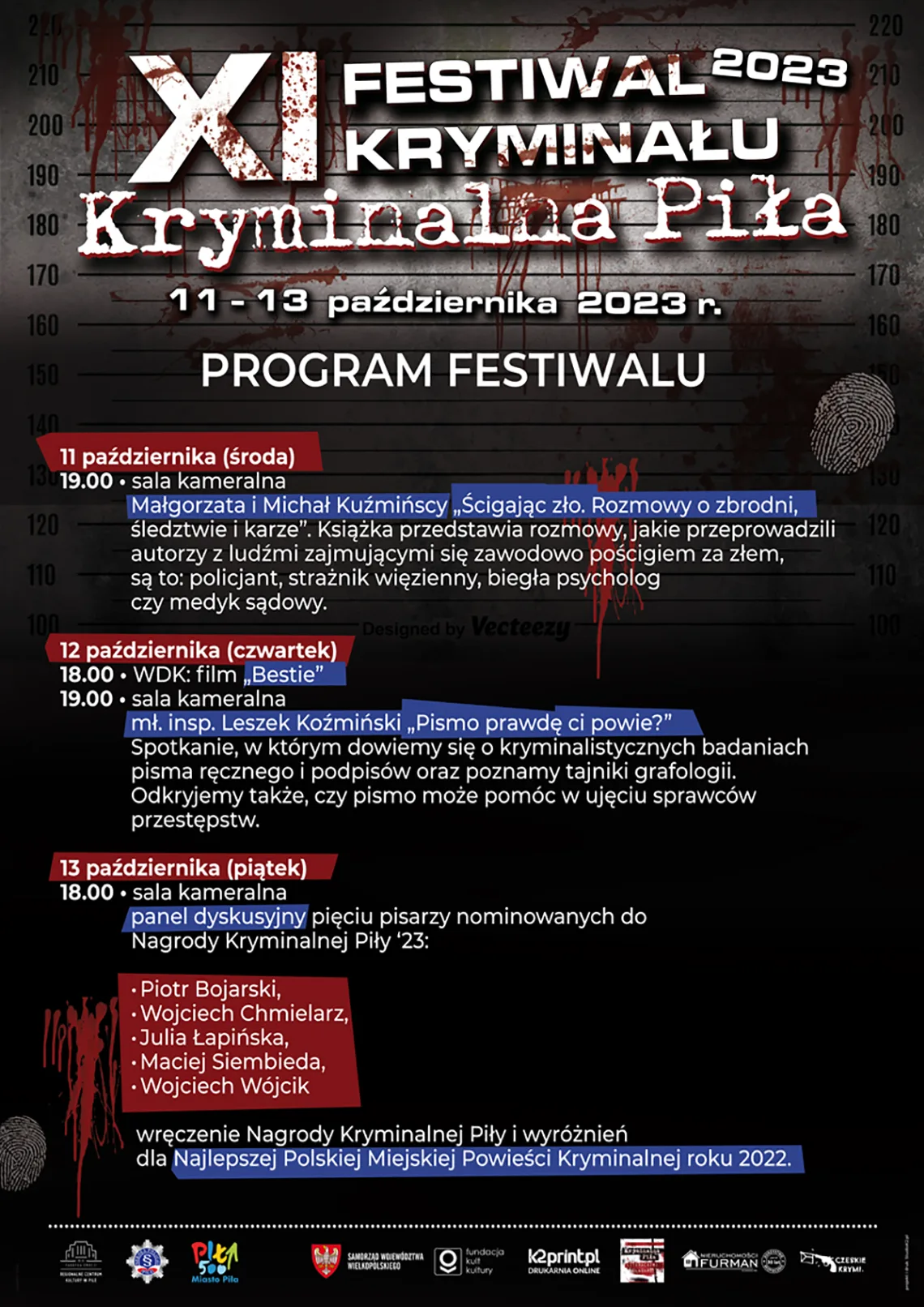 XI Festiwal Kryminału Kryminalna Piła 2023, 11-13 października 2023. Program wydarzeń.