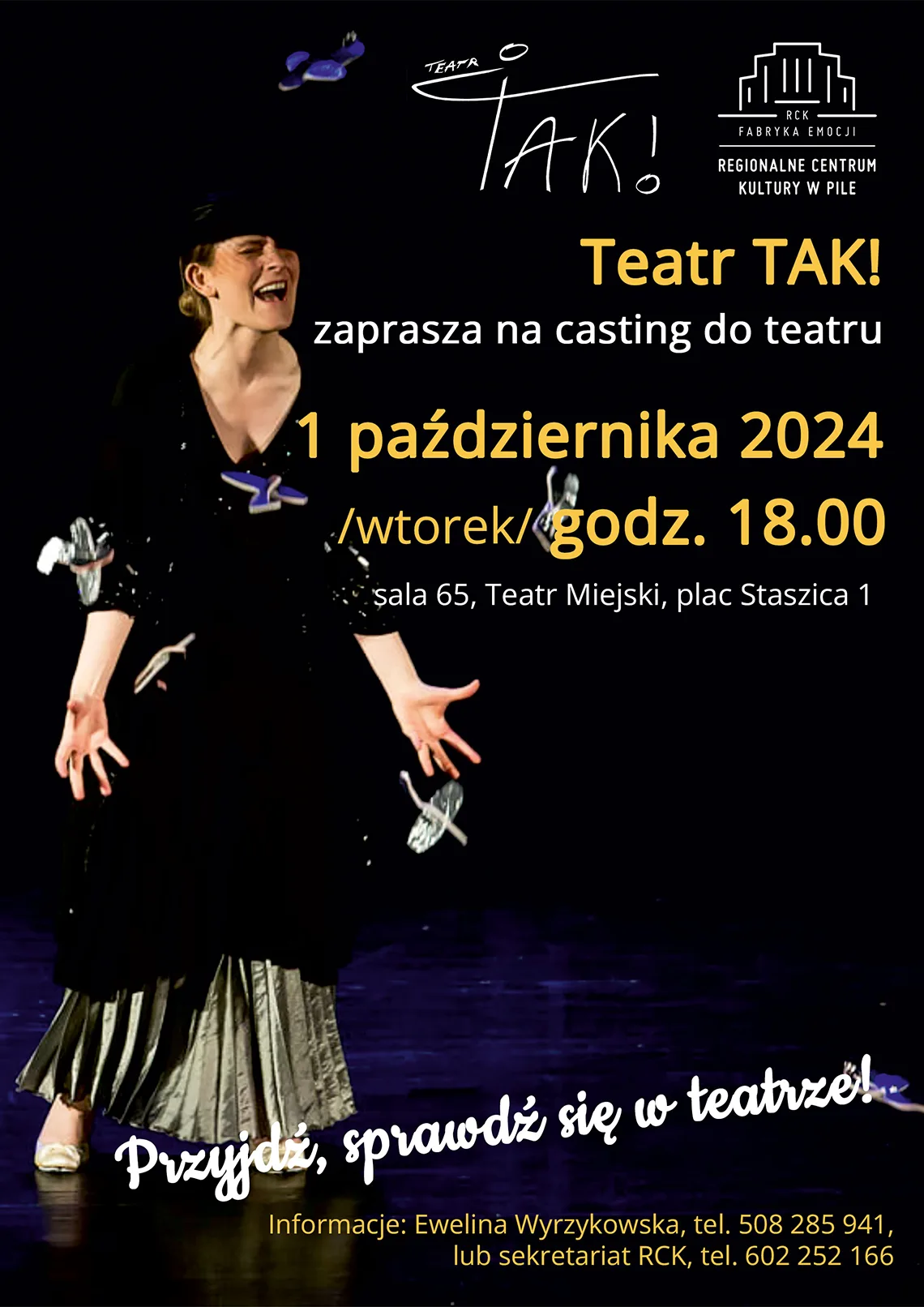 Teatr TAK! zaprasza na&nbsp;casting do teatru, 1 października 2024, godz. 18.00, plac Staszica 1 Teatr Miejski, sala 65