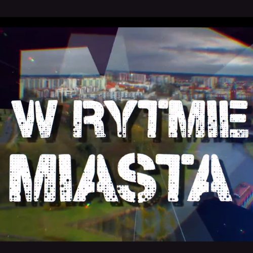 napis W rytmie miasta na ciemnym tle