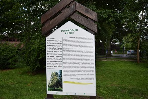 tablica z dendrobajką w parku miejskim