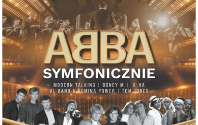 Czarno-białe zdjęcia artystów, w tle orkiestra. Treść ABBA symfonicznie. Modern Talking, Boney M, A-HA, Al Bono &Romina Power, Tom Jones.